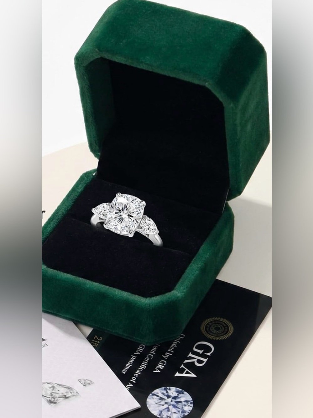 6 CTW 3 Stone Cushion Cut Moissanite Ring D VVS1 925 Silver 14K Gold GRA - Picture 5 of 5